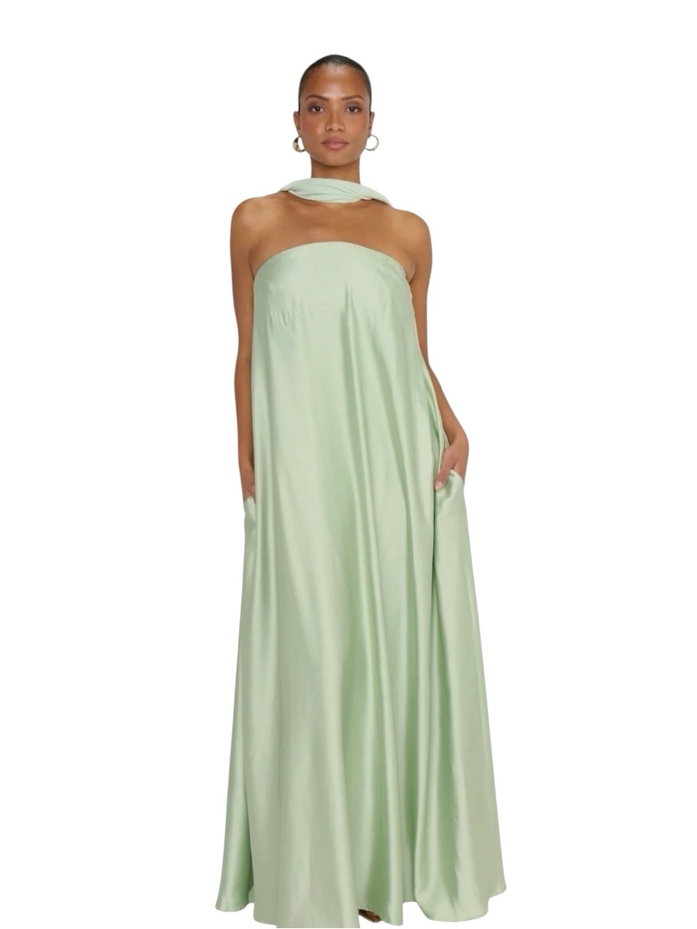 Show Me Your Mumu Tinsley Tube Dress Womens Large Pistachio Luxe Satin Side Zip - Picture 1 of 13